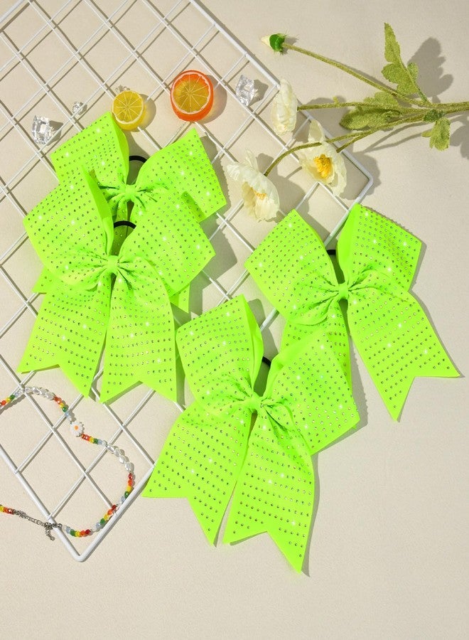 CEELGON 12 PCS Neon Green Glitter Cheer Bows Large 8” Full Rhinestones Shiny Cheer Bow Elastic Hair Tie Bows for Teens Girls Softball Competition Sports Cheerleaders (Neon Green) - Image 3